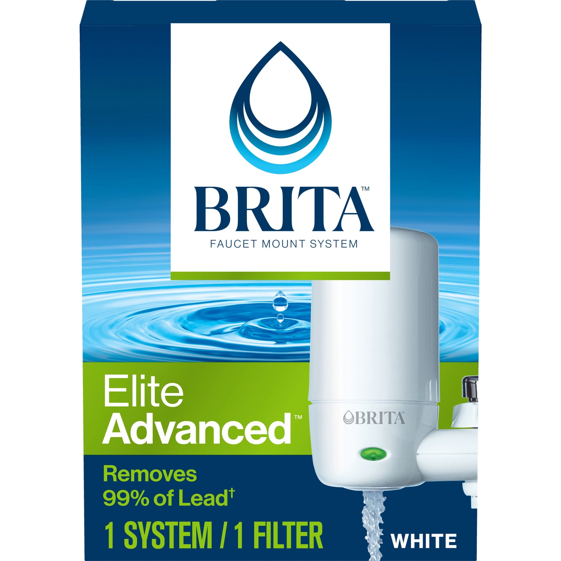 Brita Elite Advanced White, Faucet Water Filter System, 1 Replacement Filter, Reduces Lead