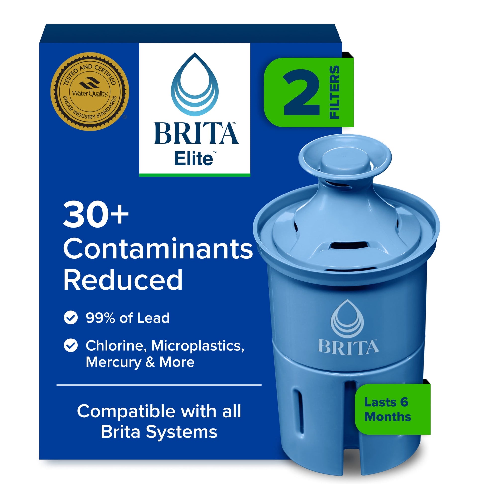 Brita Elite Replacement Water Filter for Pitchers and Dispensers, 2 Pack