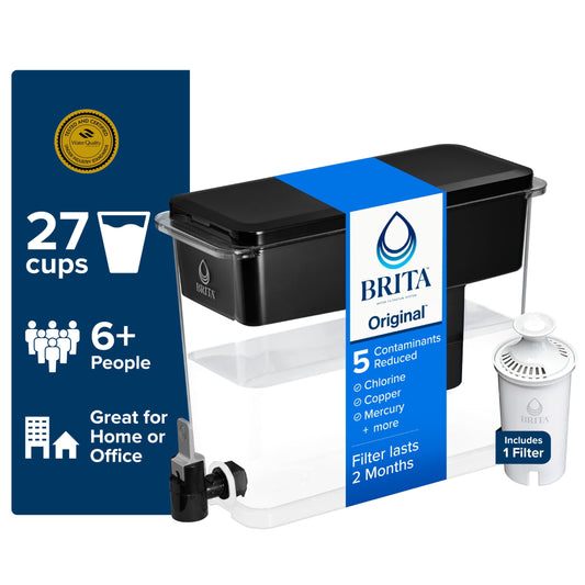 Brita 27 Cup Plastic Water Filtration Dispenser, Black, 1 Standard Brita Filter