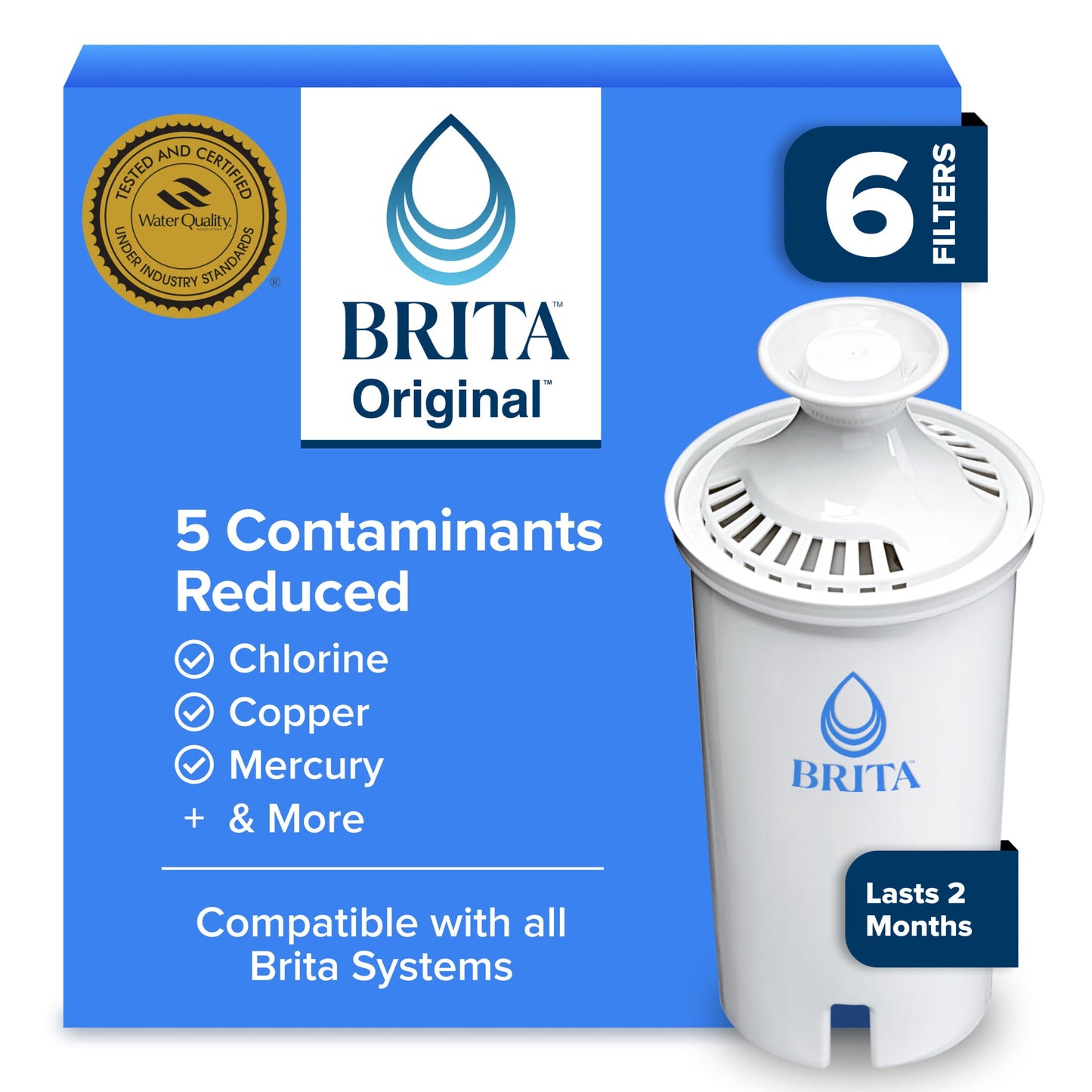 Brita Standard Replacement Water Filter, Compatible with All Brita Pitchers & Dispensers(6 Pack)