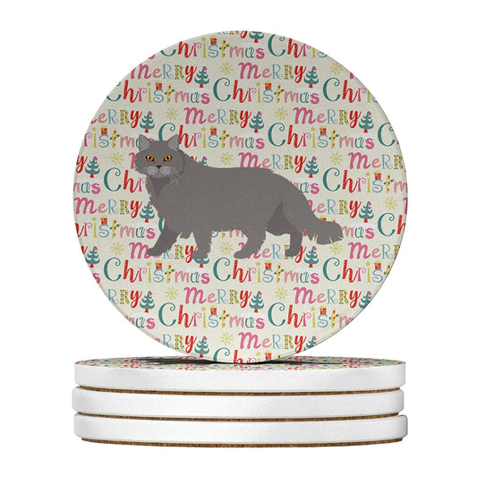 British Longhair Cat Christmas Large Sandstone Coasters Pack of 4 4 in x 4 in