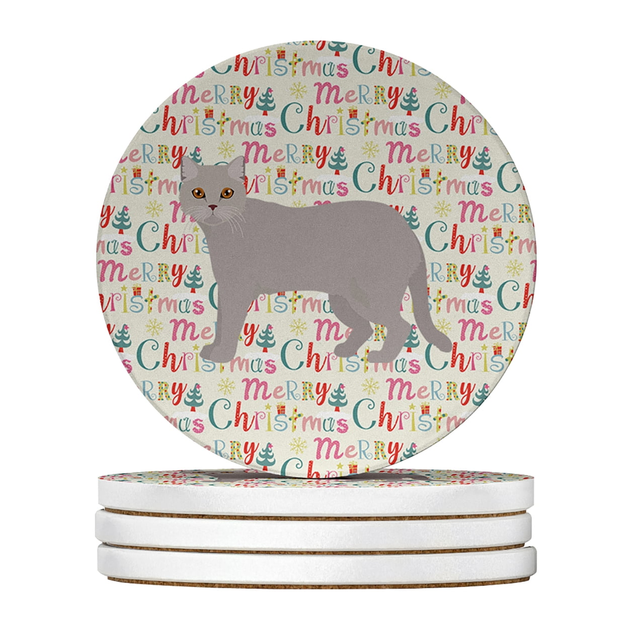 British Semi Longhair Cat Christmas Large Sandstone Coasters Pack of 4 4 in x 4 in