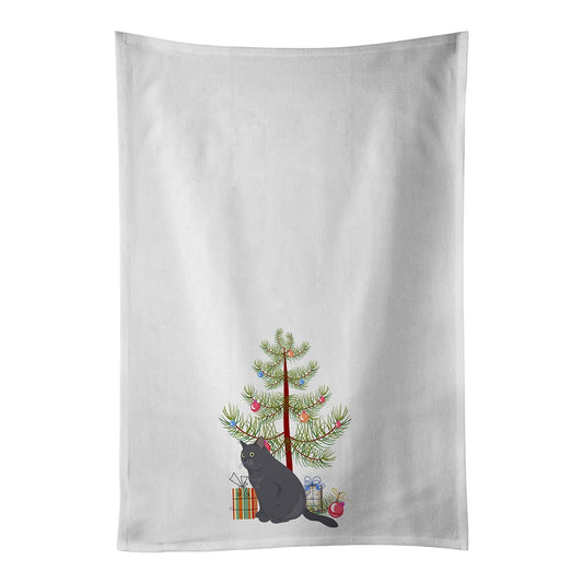 British Shorthair 1 Cat Merry Christmas White Kitchen Towel Set of 2 Dish Towels