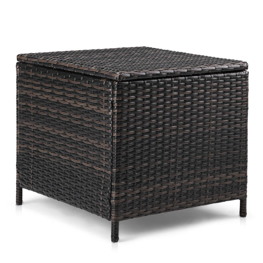 Brown Gradient Outdoor PE Rattan Storage Side Table 27 Gallon Weather Resistant Patio End Table Sturdy Iron Frame Multifunctional Garden Deck Accent Table With Lid