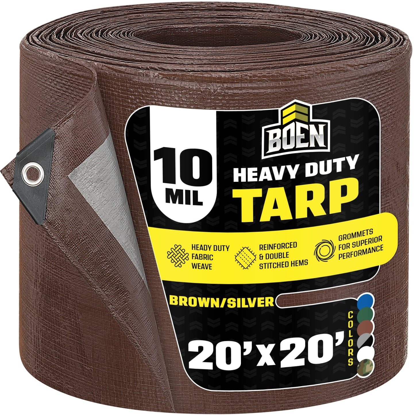 20 ft. x 20 ft. Heavy-Duty Commercial Brown/Silver Tarp Cover 10 Mil Thick Weave Material, Waterproof
