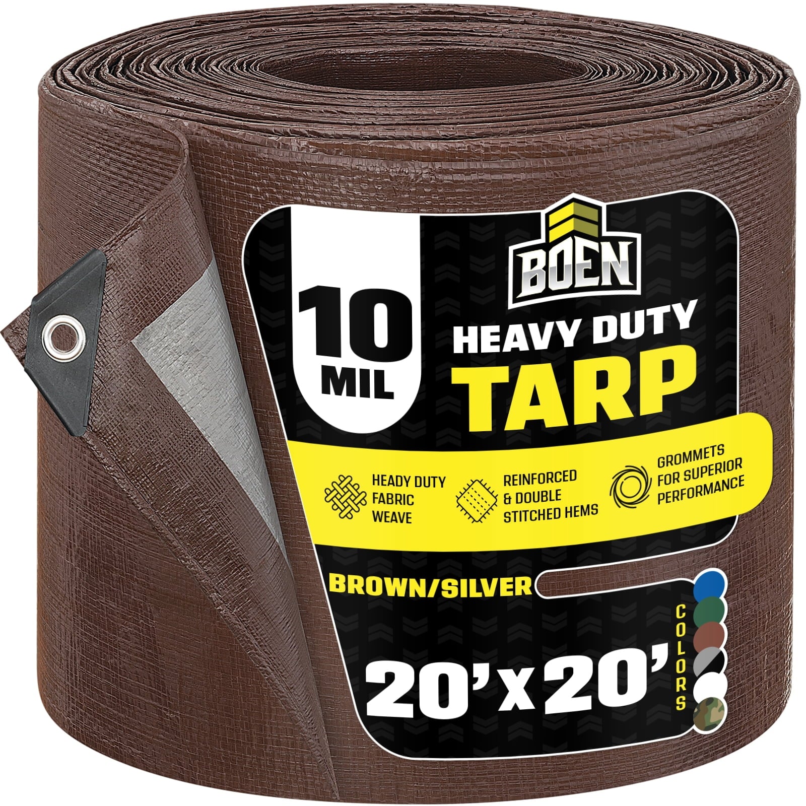 20 ft. x 20 ft. Heavy-Duty Commercial Brown/Silver Tarp Cover 10 Mil Thick Weave Material, Waterproof