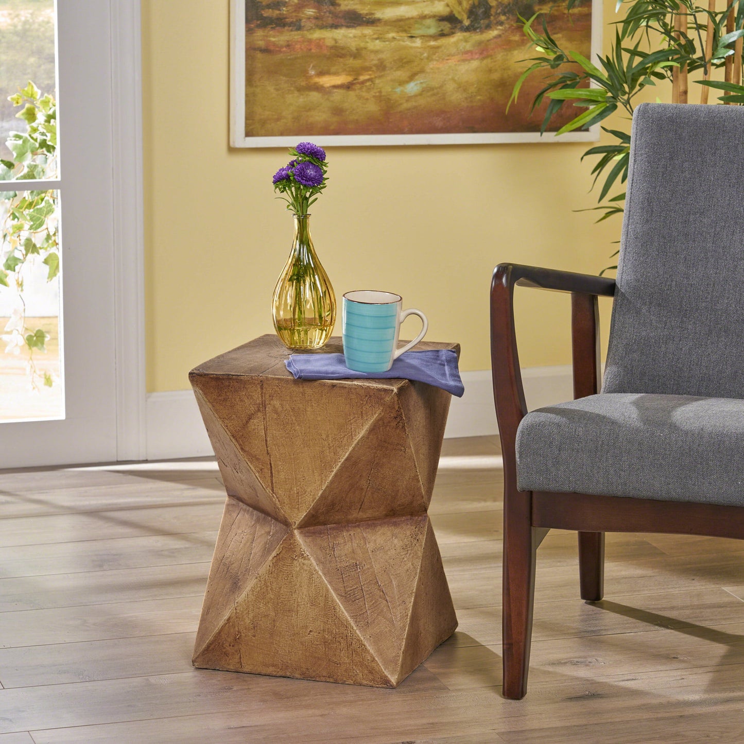 Bryleigh Indoor Lightweight Concrete Accent Table, Natural