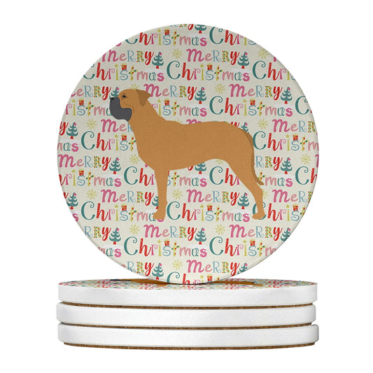 Bullmastiff Merry Christmas Large Sandstone Coasters Pack of 4 4 in x 4 in