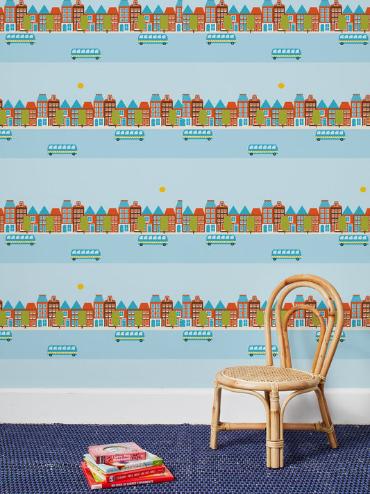 Bus Route Removable Vinyl Wallpaper by Fisher-Price - Blue