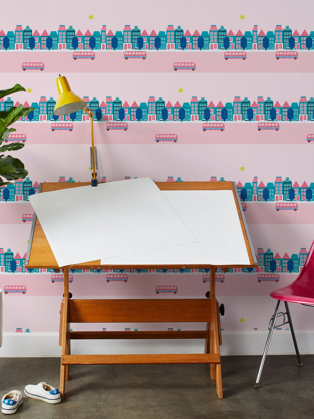 Bus Route Removable Vinyl Wallpaper by Fisher-Price - Pink