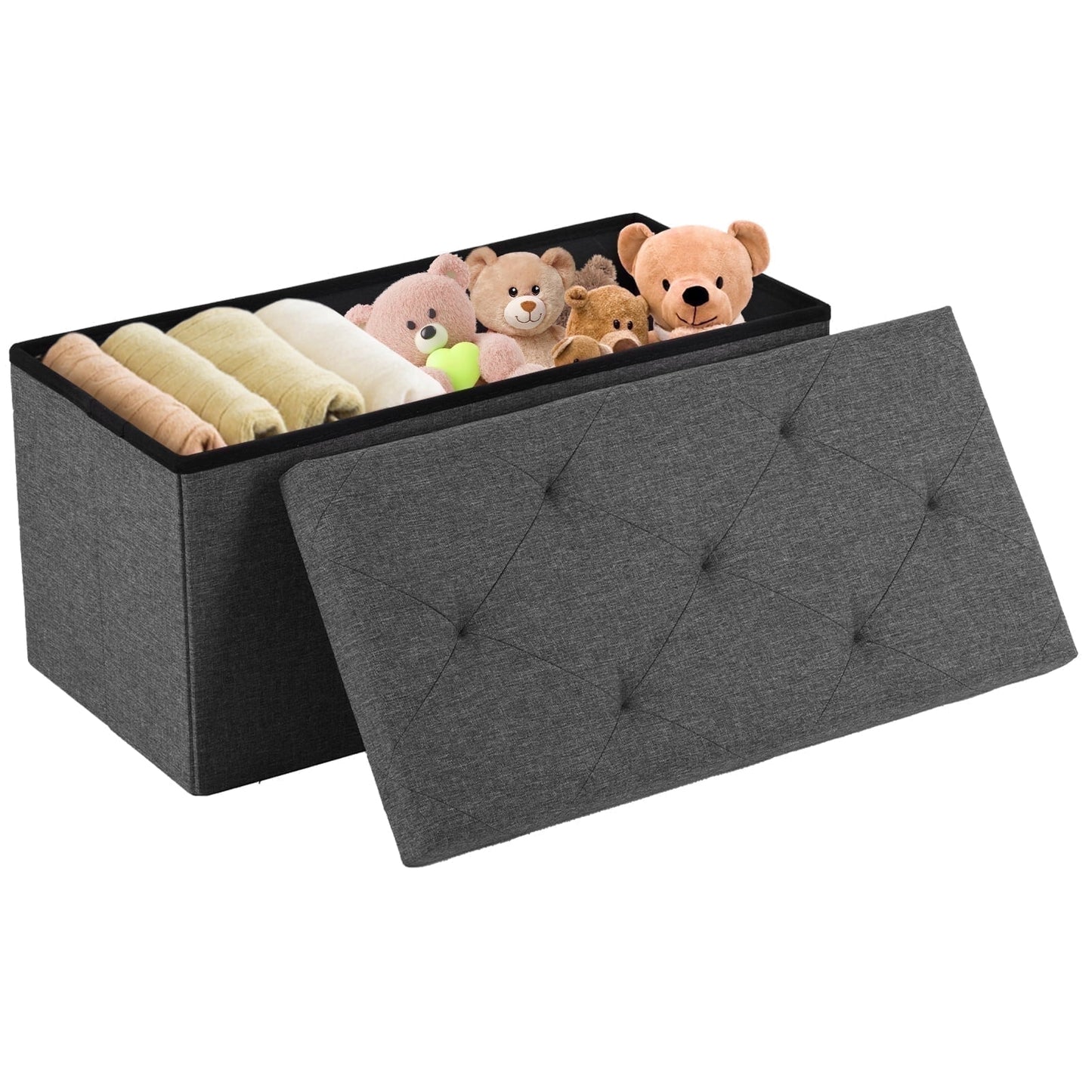CONCETTA 30" Storage Ottoman Benchâ€“ Foldable Fabric Stool with Storage, 660 lb Capacity, for Bedroom, Living Room, Entryway, Gray