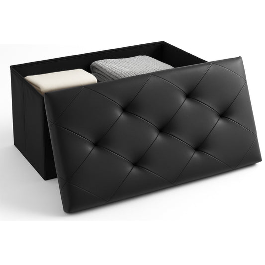 CONCETTA 30" Storage Ottoman â€“ Foldable Faux Leather Stool with Storage, 660 lb Capacity, for Bedroom, Living Room, Entryway, Black