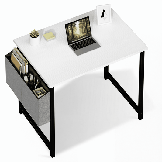 CONCETTA 31 Inch Computer Writing Desk with Storage Bag, Steel Frame for Home Office Study, White