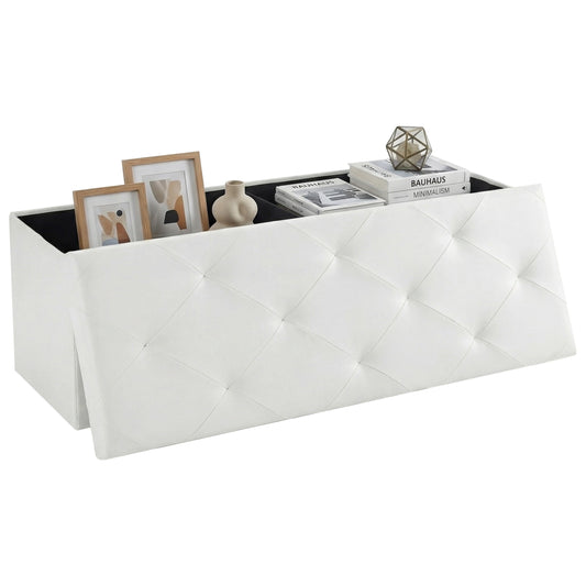 CONCETTA Banco Otomano de Almacenamiento de 43", Taburete ReposapiÃ©s Plegable con Alta Capacidad de Carga, Soporta hasta 660 lb, PVC Beige