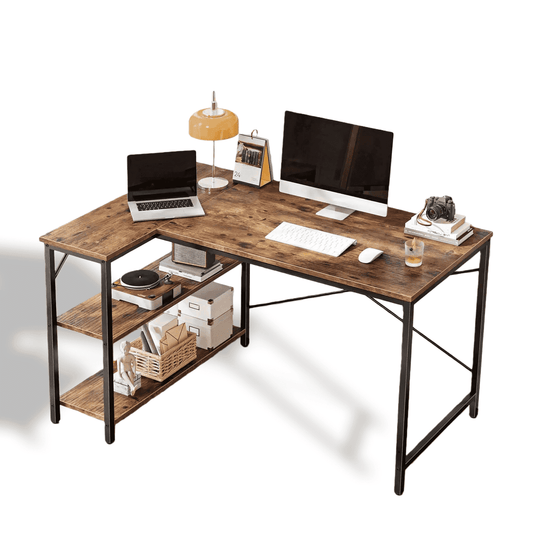 CONCETTA 47â€ L Shaped Computer Desk with Reversible Storage Shelves, Corner Gaming Desk with PC Stand, Home Office Writing Study Table, Black