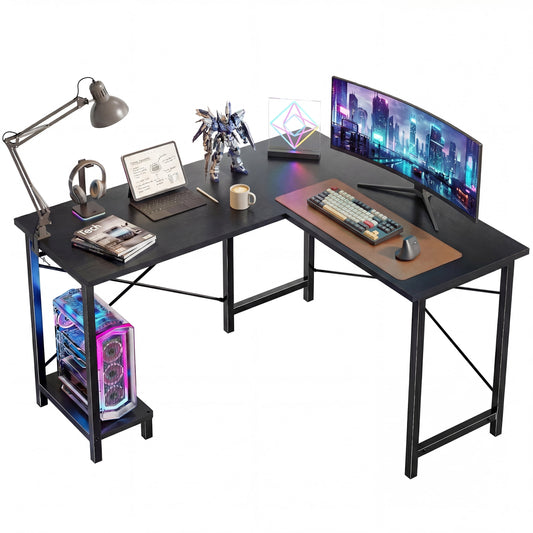 CONCETTA 49â€œ L Shaped Computer Desk with Movable CPU Stand, Corner Desk for Save Space, Home Office, Black