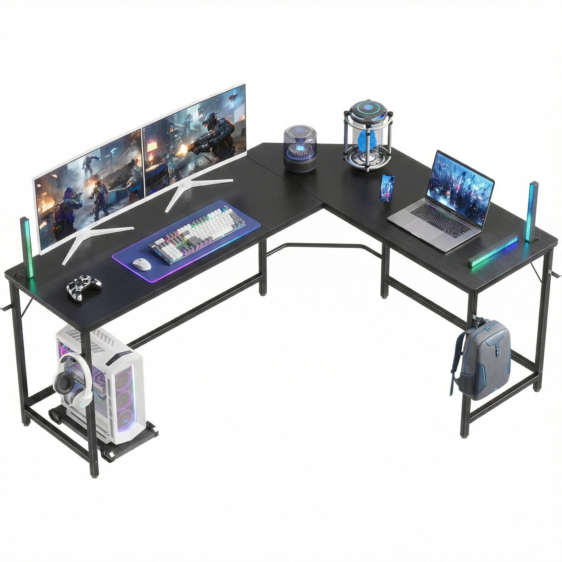 CONCETTA 66â€ L Shaped Computer Desk with Movable CPU Stand, Corner Desk for Save Space, Home Office, Black