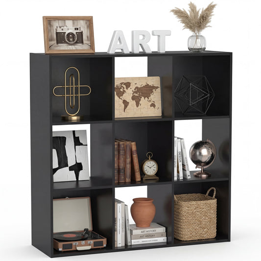 CONCETTA 9 Cube Storage Organizer, Open Corner Bookshelf with Removable Back Panels for Living Room Bedroom Office, 36*12*36 inches, Black