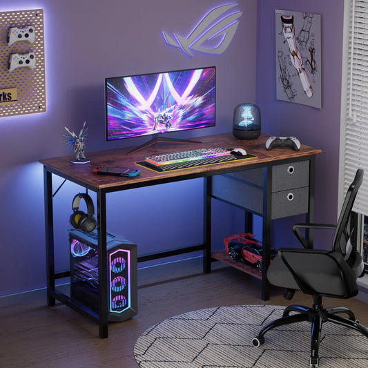 CONCETTA Reversible Home Office Desk with Storage, Compact Study and Vanity Table for Small Spaces 47 inch, Rust