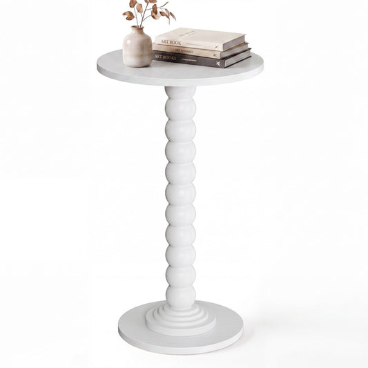 CONCETTA Modern Round Side Table, Accent End Table with Solid Wood Spindle, Small Drink Table for Living Room, Bedroom, Couch, Office, White
