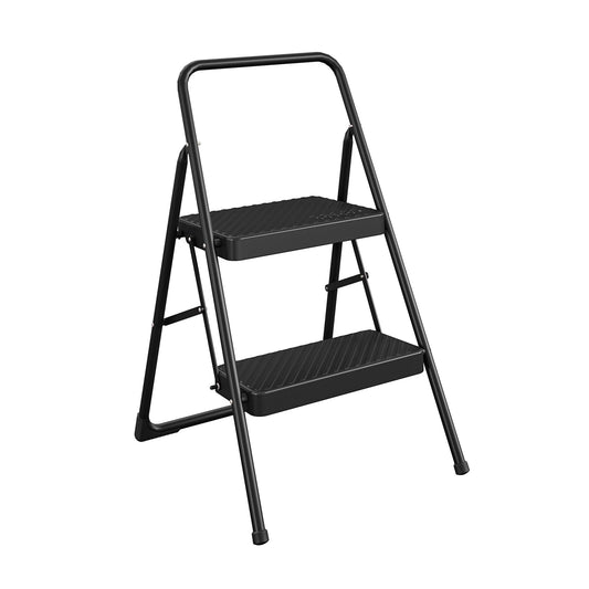 COSCO 2-Step Steel Folding Steel Step Stool, 7 Ft. 11 in. Max Reach, ANSI Type 3, 200 lb Weight Capacity (Black)