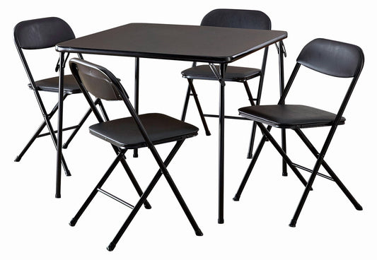COSCO 5-Piece Folding Set with Card Table and 4 Vinyl Padded Chairs, Black