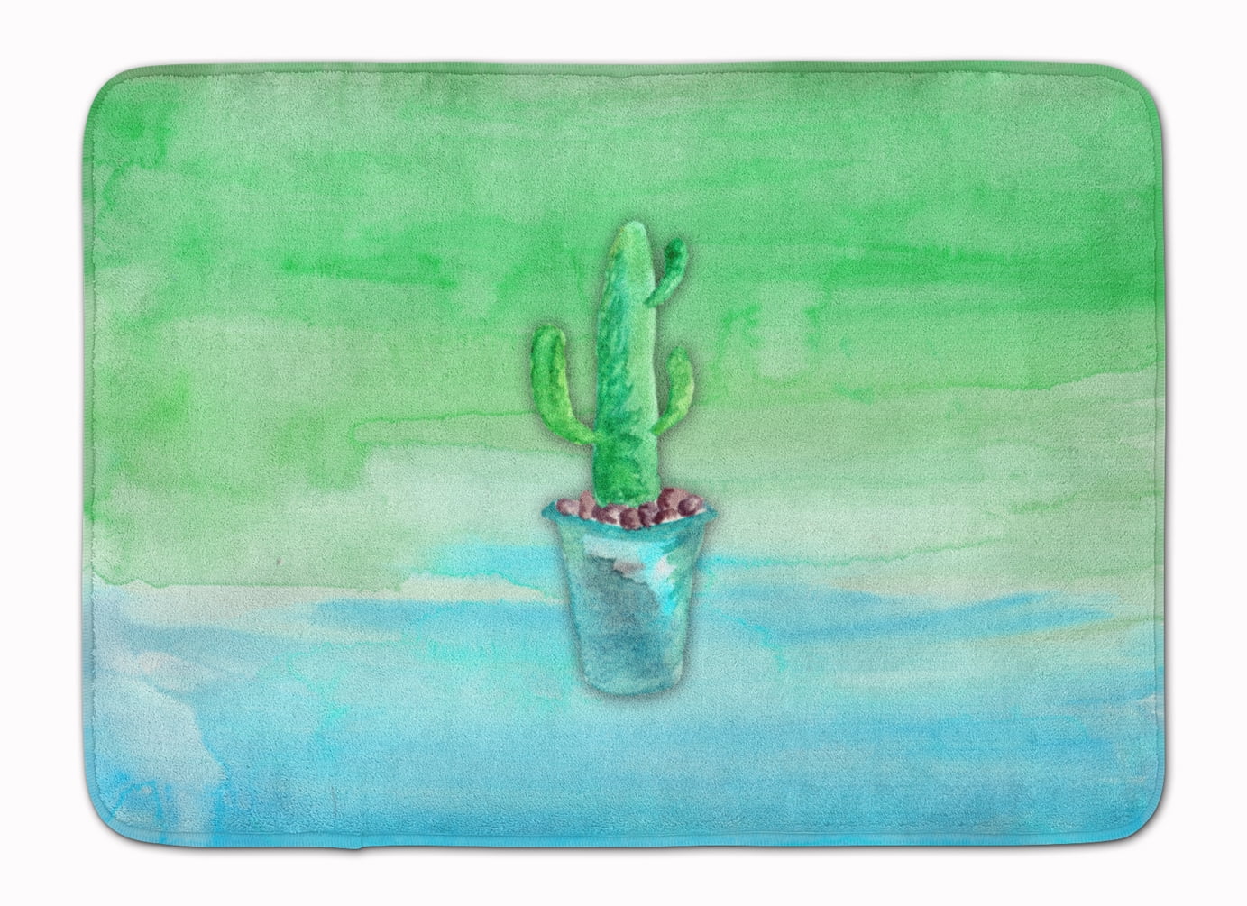 Cactus Teal and Green Watercolor Machine Washable Memory Foam Mat