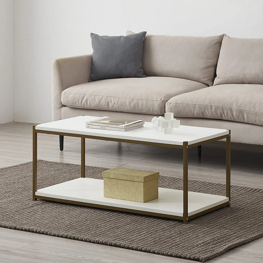 Caffoz Tall Center Table Coffee Table, White and Gold
