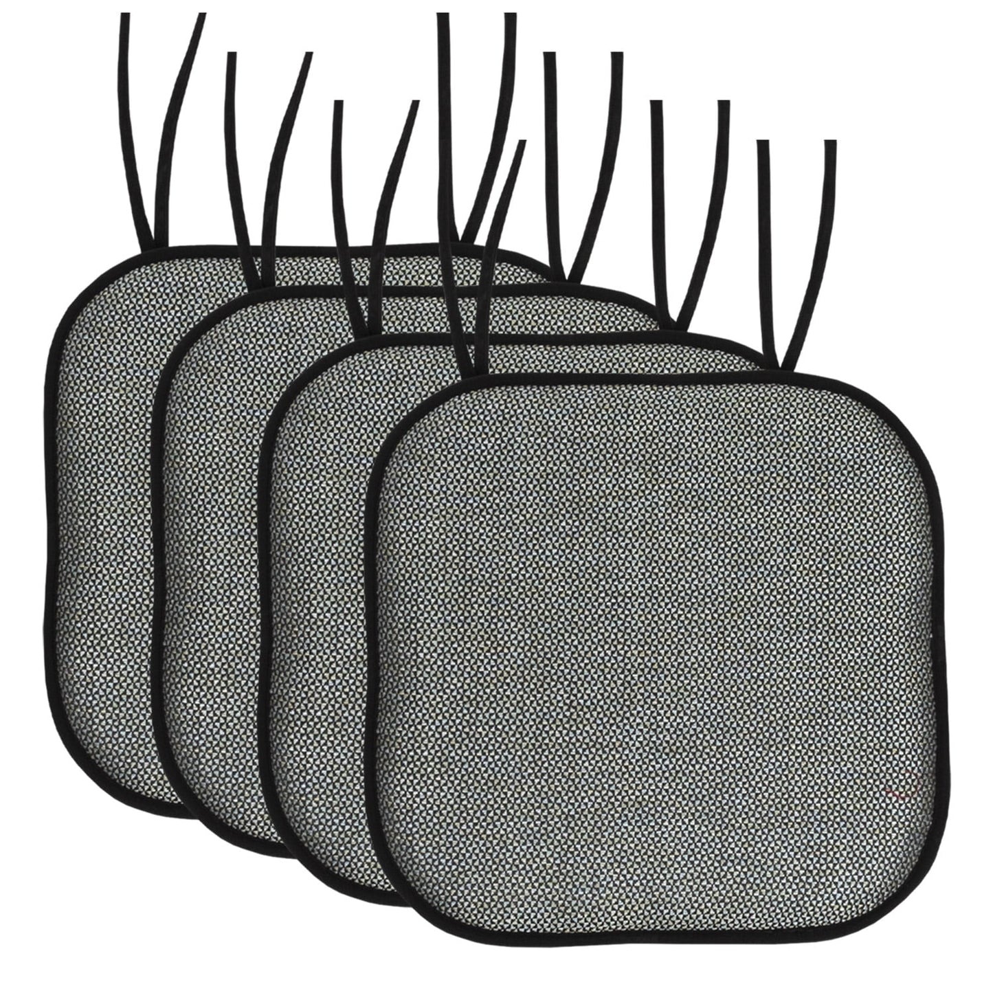 Cameron Memory Foam Non-Slip Chair Cushion Pad with Ties 4-Pack- Black and Sage Blue