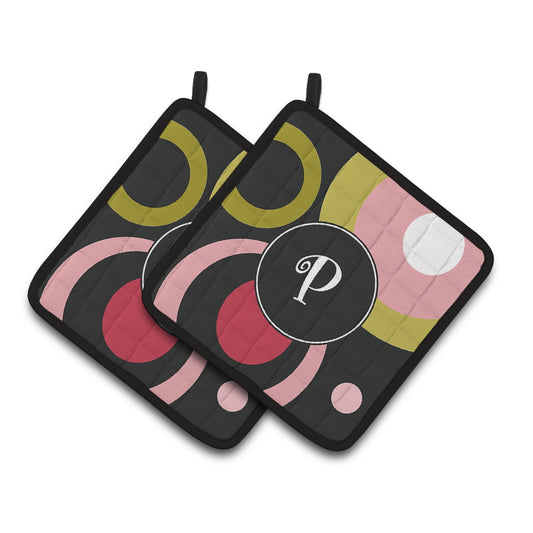 Caroline's Treasures AM1001-PPTHD Letter P Monogram - Retro in Black Pair of Pot Holders , 7.5HX7.5W, multicolor