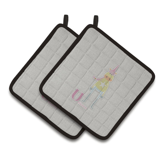 Caroline's Treasures Alphabet U for Unicorn Pair of Pot Holders