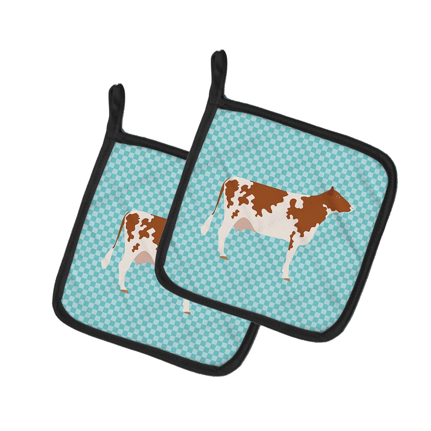 Caroline's Treasures Ayrshire Cow Blue Check Pair of Pot Holders
