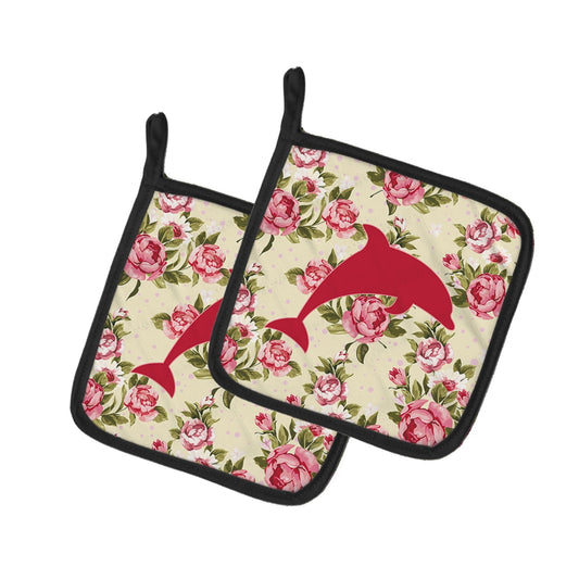Caroline's Treasures BB1025-RS-YW-PTHD Dolphin Shabby Chic Yellow Roses Pair of Pot Holders , 7.5HX7.5W, multicolor