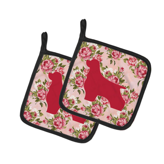 Cocker Spaniel Shabby Chic Pink Roses Pair of Pot Holders