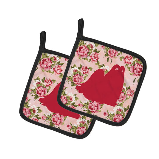 Maltese Shabby Chic Pink Roses Pair of Pot Holders