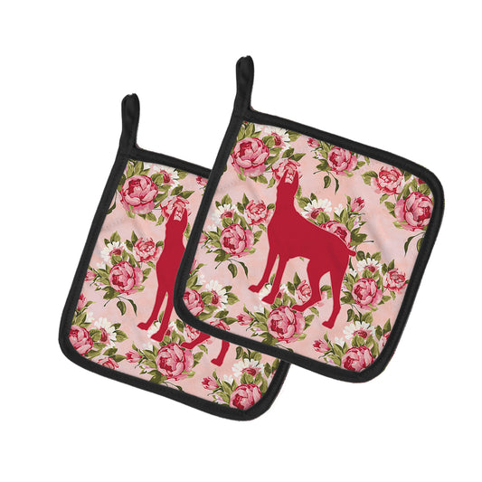 Caroline's Treasures BB1081-RS-PK-PTHD Great Dane Shabby Chic Pink Roses Pair of Pot Holders , 7.5HX7.5W, multicolor