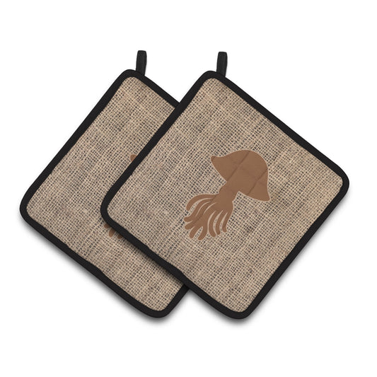Caroline's Treasures BB1089-BL-BN-PTHD Jellyfish Faux Burlap and Brown Pair of Pot Holders , 7.5HX7.5W, multicolor