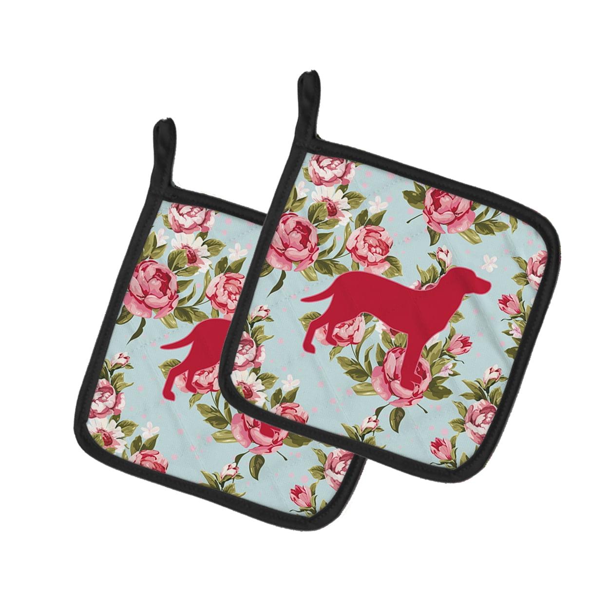 Caroline's Treasures BB1116-RS-BU-PTHD Labrador Shabby Chic Blue Roses Pair of Pot Holders , 7.5HX7.5W, multicolor