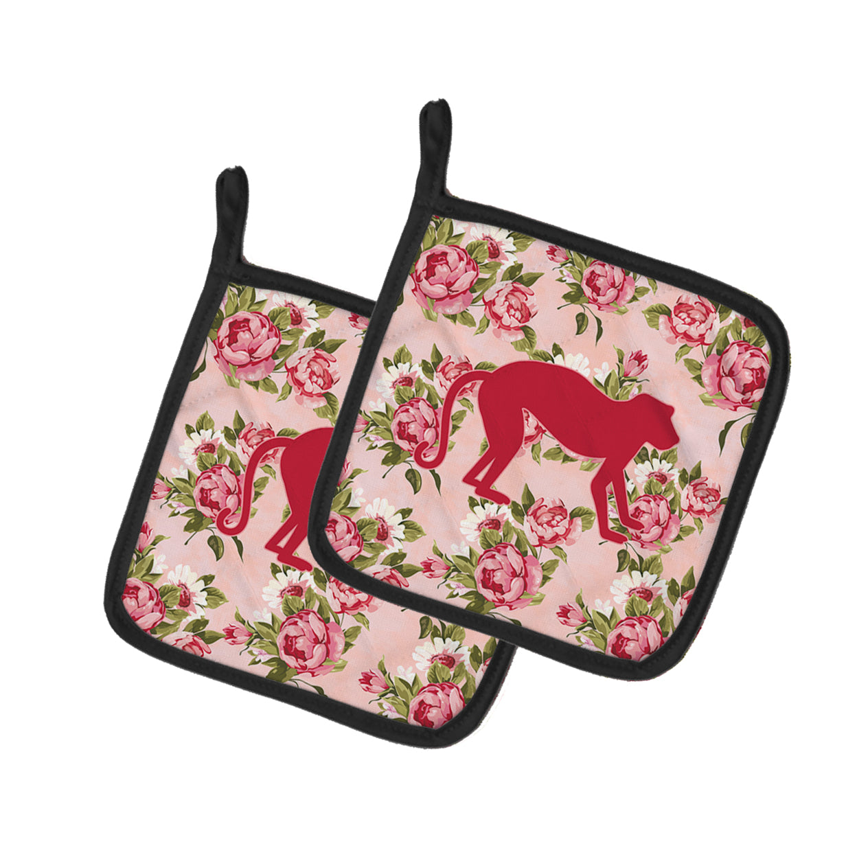 Caroline's Treasures BB1128-RS-PK-PTHD Monkey Shabby Chic Pink Roses Pair of Pot Holders , 7.5HX7.5W, multicolor