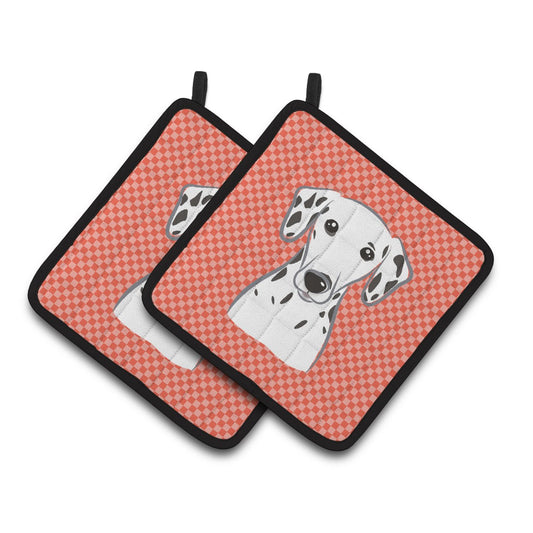 Caroline's Treasures BB1131PTHD Red Checkered Dalmatian Pair of Pot Holders, 7.5HX7.5W, multicolor