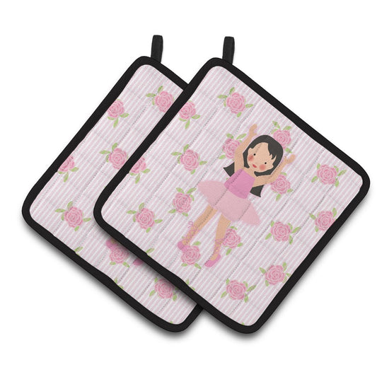 Ballerina Long Dark Hair Pair of Pot Holders
