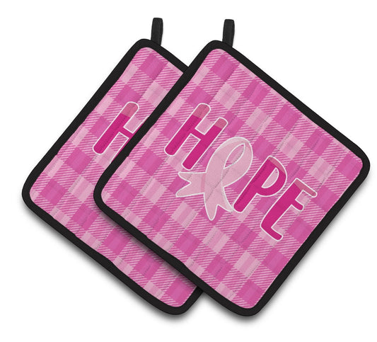 Breast Cancer Awareness Ribbon Hope Pair of Pot Holders