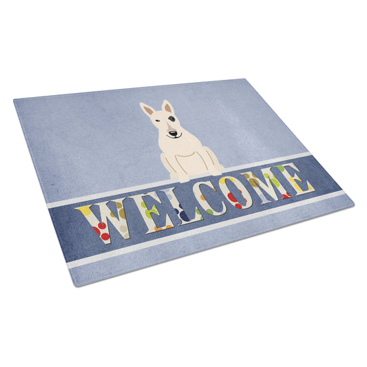 Caroline's Treasures Bull Terrier White Welcome Glass Cutting Board Large