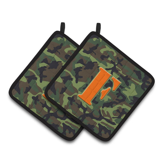 Caroline's Treasures CJ1030-FPTHD Letter F Monogram - Camo Green Pair of Pot Holders, 7.5HX7.5W, multicolor
