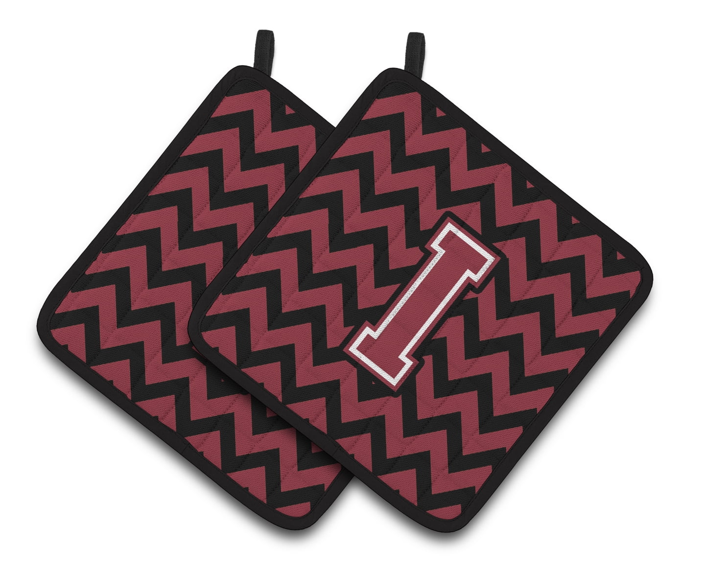 Letter I Chevron Garnet and Black Pair of Pot Holders