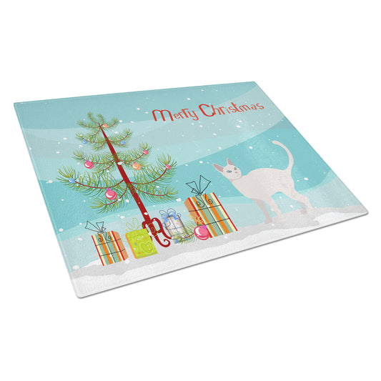 Caroline's Treasures CK4635LCB Khao Manee #2 Cat Merry Christmas Glass Cutting Board Large, 12H x 16W, multicolor