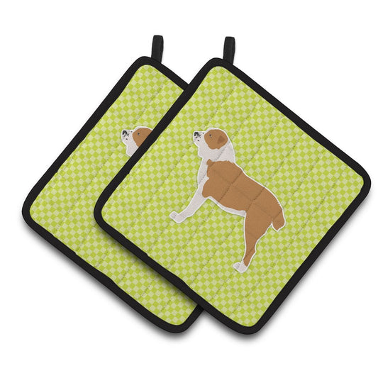 Caroline's Treasures Central Asian Shepherd Dog Checkerboard Green Pair of Pot Holders