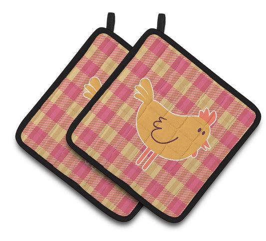 Caroline's Treasures Chicken Hen on Gingham Pair of Pot Holders