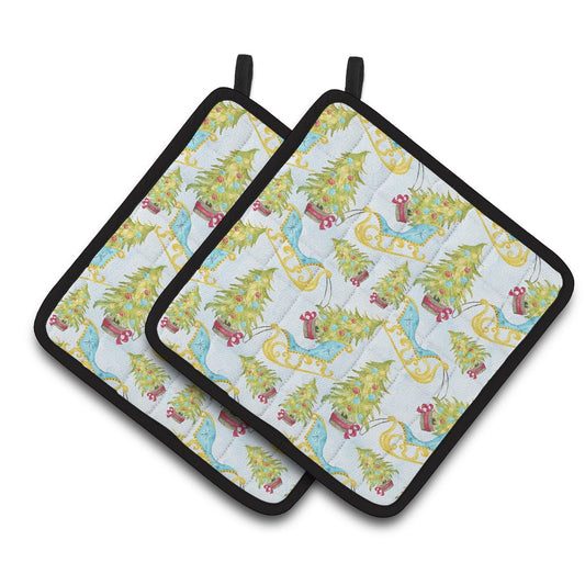 Caroline's Treasures Christmas Tree and Sleigh Pair of Pot Holders