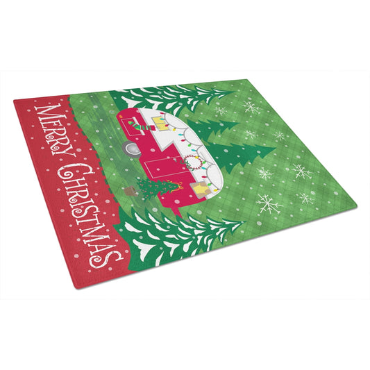 Caroline's Treasures Christmas Vintage Glamping Trailer Glass Cutting Board Large